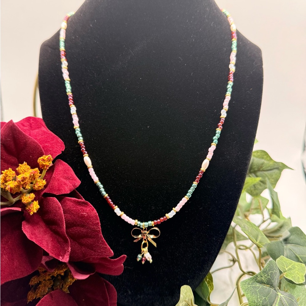 Holly Bow Holiday Necklace - Picture 1 of 4